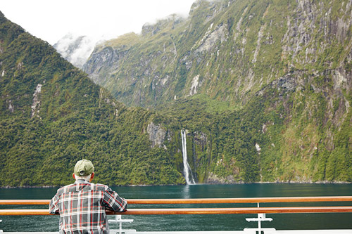 Man on Princess cruise in Fiordland, New Zealand