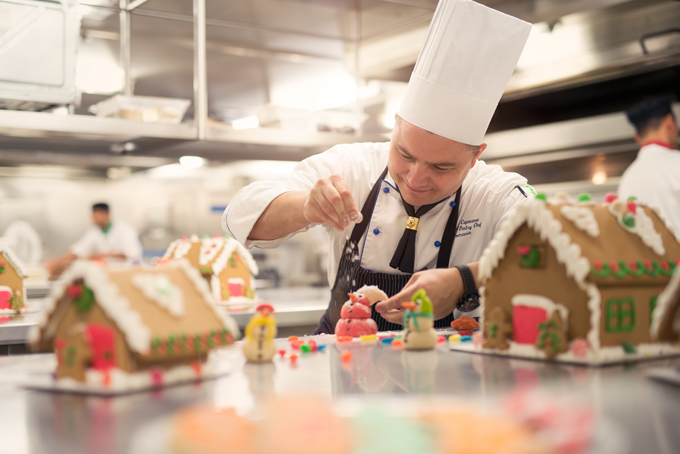 Chef preparing Christmas treats on Celebrity cruise ship