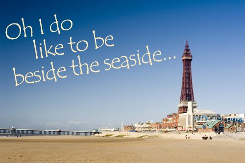 Blackpool Tower and beach postcard